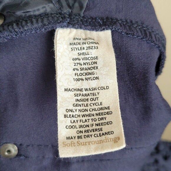 Soft Surroundings Size M Baroque Ponte Stretch Navy Blue Velvet Detailed Pants - Picture 11 of 12